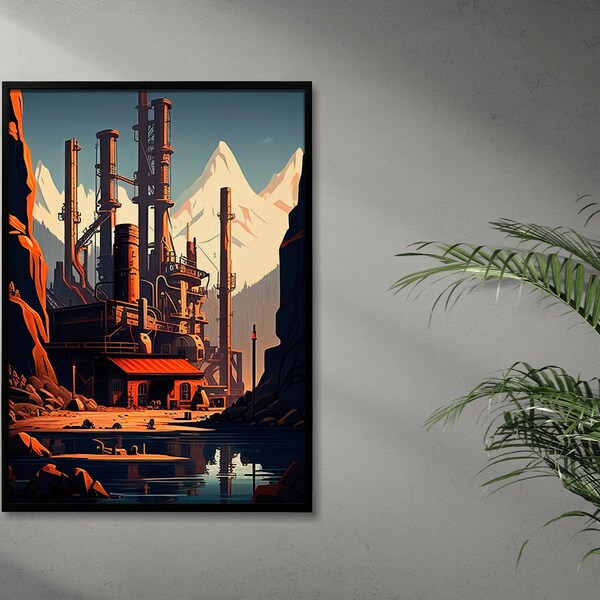 Industrial art Digital instant download art unique art Mountain art Water art Vibrant art Factory art Multiple sizes art Nature art Scenery