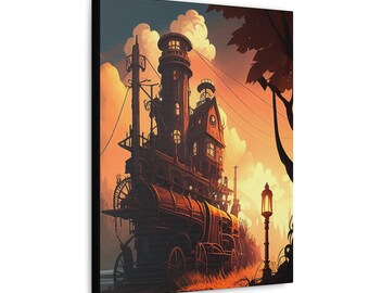 Steampunk Canvas Art Canvas Steampunk Art Digital Print on Canvas Modern Art Canvas Train House Art Canvas Vertical Canvas Sci-fi art Sci-fi