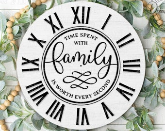Time Spent with Family Is Worth Every Minute Clock Face SVG DXF Laser Cut Files Printable JPG & Png Farmhouse Vintage Rustic Clock Face Lase