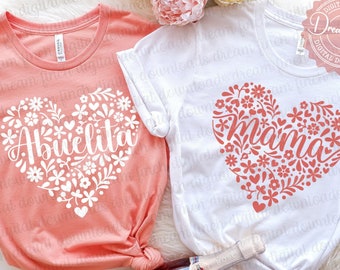 Abuelita Mamá Floral Hearts SVG DXF PNG jpg Cut File for Grandma Mom Matching Shirts Spanish Mother's Day Día de las Madres Fabuela Svg