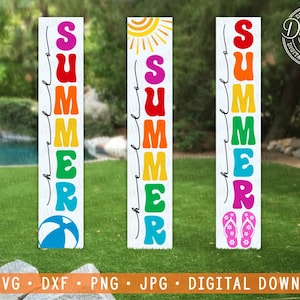 Hola Summer Porch Signs SVG DXF PNG jpg Vertical Colorido Divertido Signo de Verano