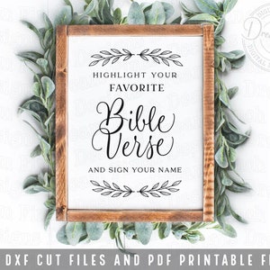 Letrero de libro de visitas bíblico SVG PDF DXF Letrero de versículo bíblico de boda imprimible Letrero de boda Resalte su versículo bíblico favorito Archivos recortables e imprimibles
