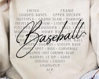 Baseball Words SVG PNG DXF Pdf • Baseball Png • Baseball Heart Svg • Baseball Typography