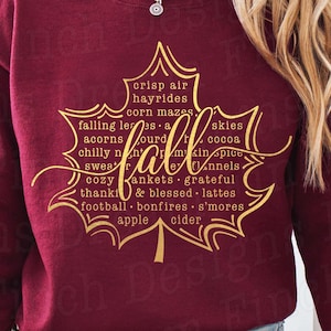 Fall Words PNG SVG DXF for Fall T-shirt • Fall List • Fall Words on Leaf • Autumn Png • Thanksgiving Png
