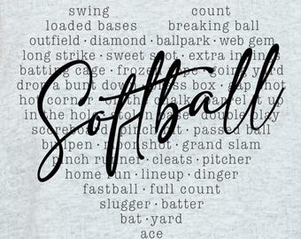 Softball Words SVG PNG DXF Pdf • Softball Png • Softball Heart Svg • Softball Typography