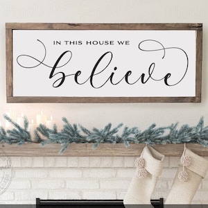 In This House We Believe SVG DXF PDF Png • Calligraphy Style Farmhouse Christmas Sign Svg • Christmas Home Décor • Digital Download