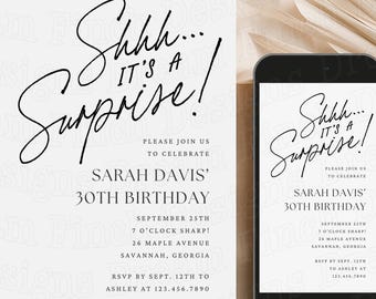 Surprise Birthday Invitation, Editable Canva Template, 5x7 Printable Card & Digital Evite, Surprise Party Modern Invite, Instant Download