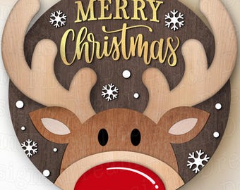 Reindeer Merry Christmas SVG, Christmas Door Hanger SVG, Reindeer SVG, Glowforge Christmas Svg Eps Dxf, Digital Download