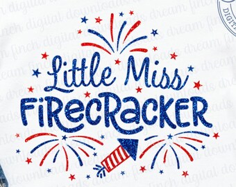 Little Miss Firecracker SVG DXF PNG Jpg Cute Kids 4th of July Independence Day Svg Digital Download
