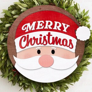 Santa Door Hanger SVG EPS DXF Merry Christmas Glowforge Laser Cut Files Round Door Hanger Sign - Digital Download