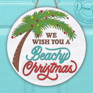 Beachy Christmas Round Doorhanger SVG JPG DXF Png Glowforge Laser Cut Files - Digital Download