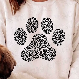 Hond moeder SVG PNG bloemen pootafdruk SVG png voor hondenliefhebber shirt • Cadeau voor hondenmoeder • Svg Png Dxf Pdf