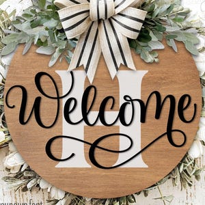 Willkommen Türhänger SVG DXF PNG Pdf für Holzrunde • Personalisieren Sie mit Ihrer eigenen Schriftart • Digitaler Download