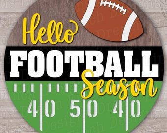 Hello Football Season SVG: Laser Cut Door Hanger (Digital Download