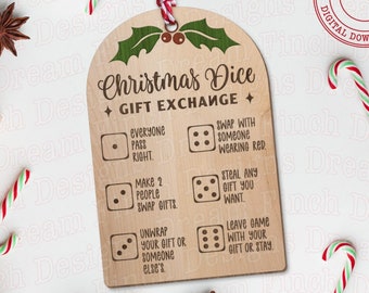 Christmas Dice Gift Exchange SVG DXF PNG Jpg Tag - Glowforge Laser Cut File Included - Digital Download