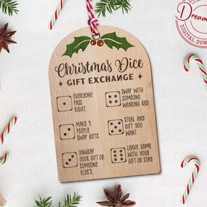 Christmas Dice Gift Exchange SVG DXF PNG Jpg Tag - Glowforge Laser Cut File Included - Digital Download