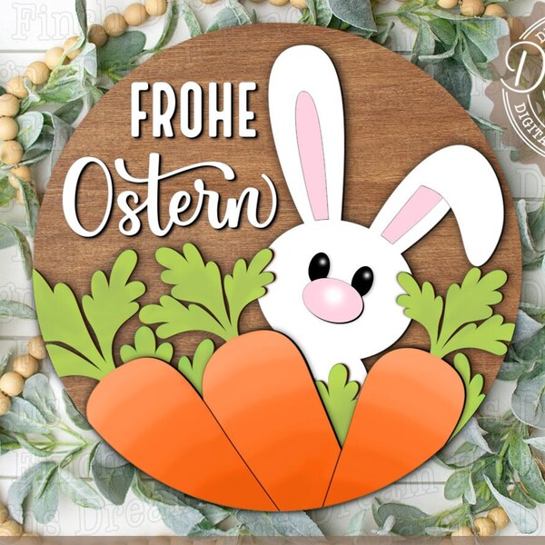 Fichier de découpe laser SVG Frohe Ostern Türschild SVG allemand Osterhase • Téléchargement numérique