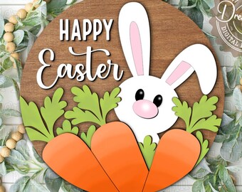 Happy Easter Door Hanger SVG Easter Bunny Laser Cut File • Digital Download