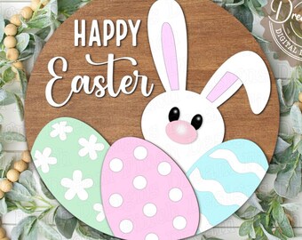Happy Easter Door Hanger SVG Easter Bunny Laser Cut File • Easter Door Sign