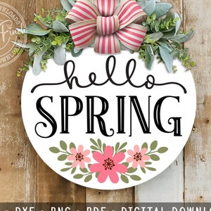 Hallo Frühling Türschild SVG DXF PNG pdf • Frühling Blumen Haustürschild Dekor Schnittdateien • Digitaler Download