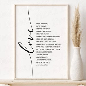 Love is Patient Printable Wall Art Valentine Christian Decor Wedding Gift Bible Verse Love is Kind Printable JPG Files