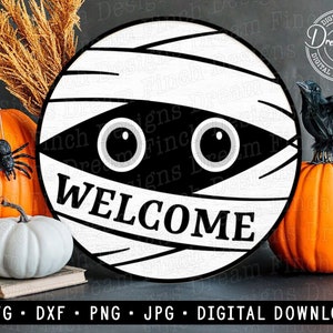 Mummy Welcome Round SVG DXF Cut Files JPG Png Mummy Door Hanger - Digital Download