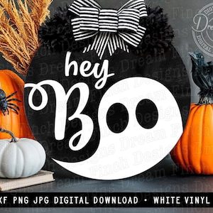 Hey Boo SVG DXF JPG Png Halloween Willkommen Türhänger Tür Runde Halloween Party Dekor - Digitaler Download - Laser freundlich