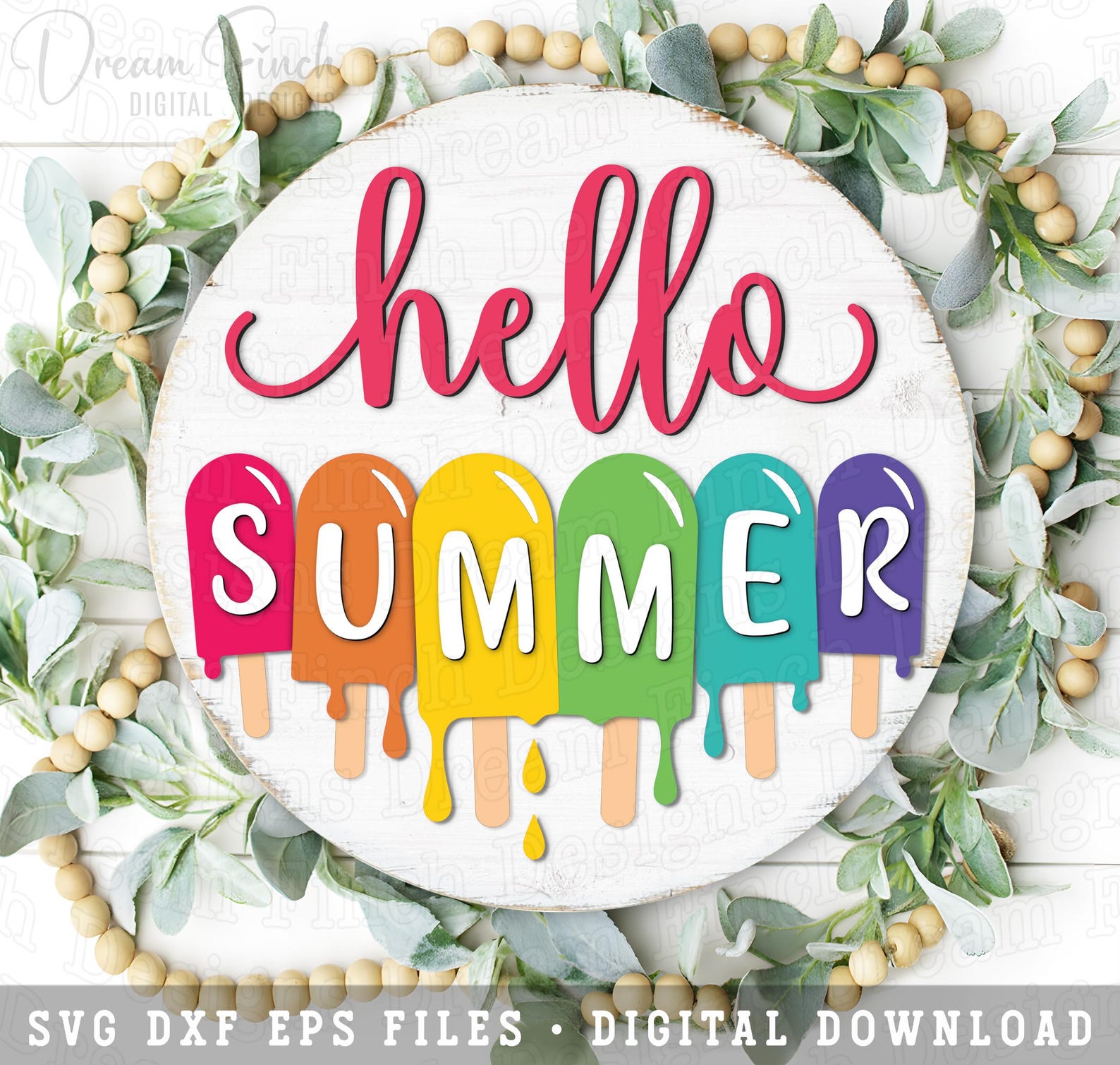 Hello Summer Popsicle Drip SVG DXF PNG Pdf Cut Files for Doorhanger ...