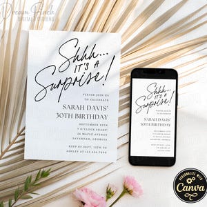 Surprise Birthday Invitation, Editable Canva Template, 5x7 Printable Card & Digital Evite, Surprise Party Invite, DIY Instant Download