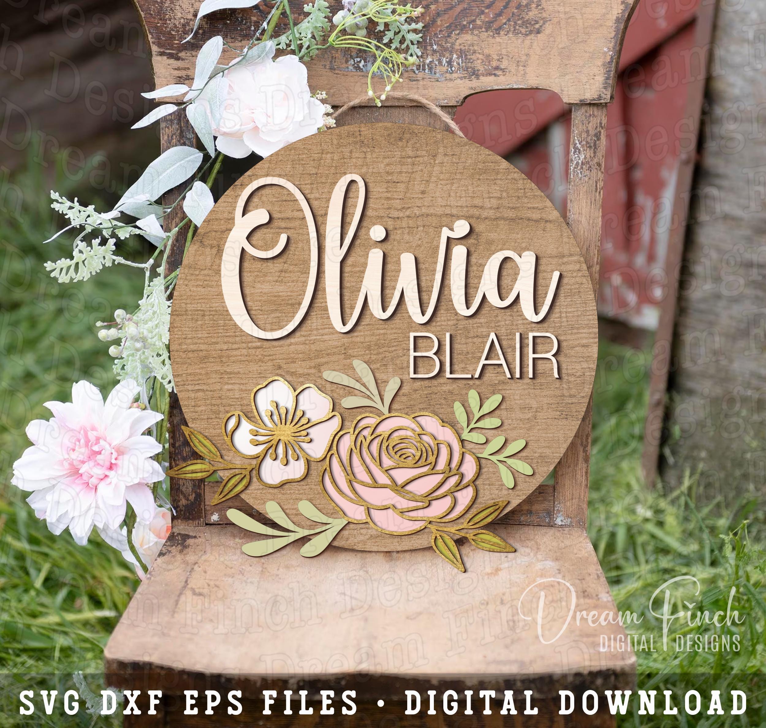 Baby Name Sign SVG, Baby Announcement Plaque Laser File, Floral Baby ...