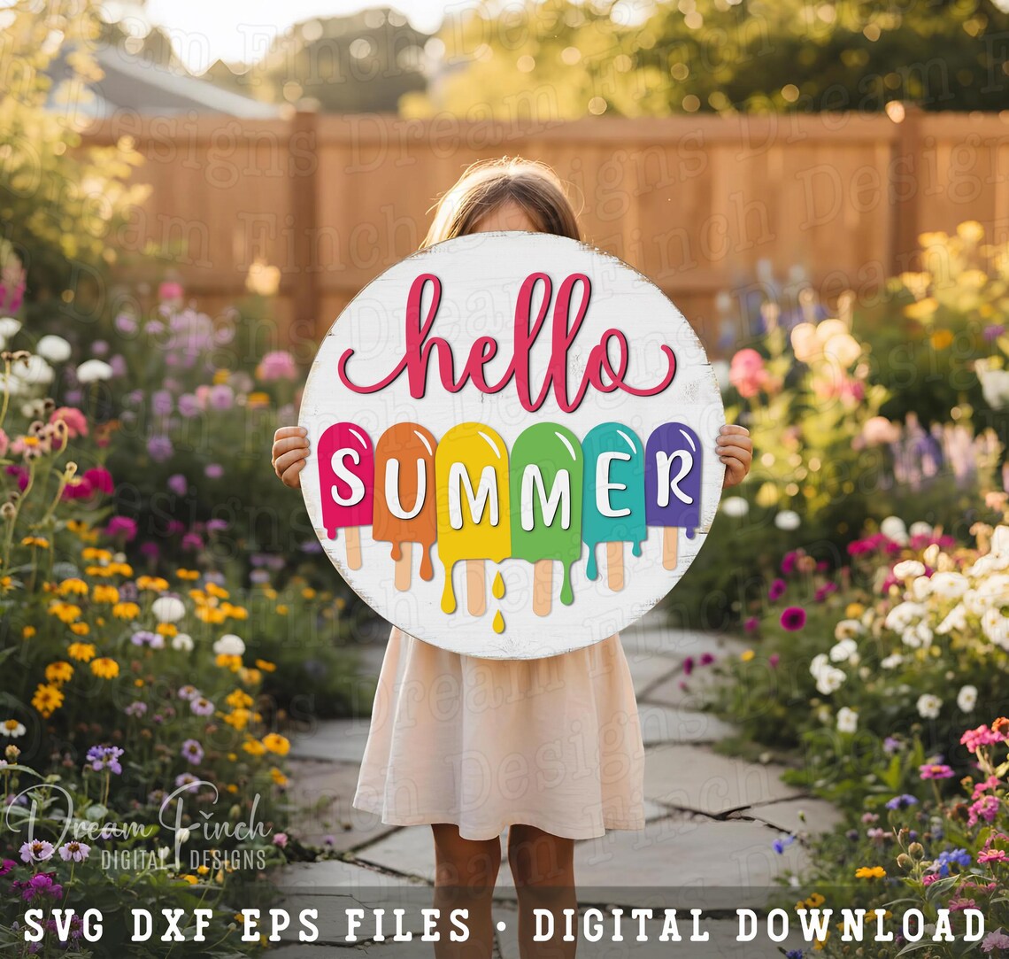 Hello Summer Popsicle Drip SVG DXF PNG Pdf Cut Files for Doorhanger ...