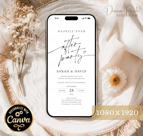 Digital Wedding Reception Invitation Template, Modern Black & White Reception Evite, Wedding Announcement, Editable Canva Template.