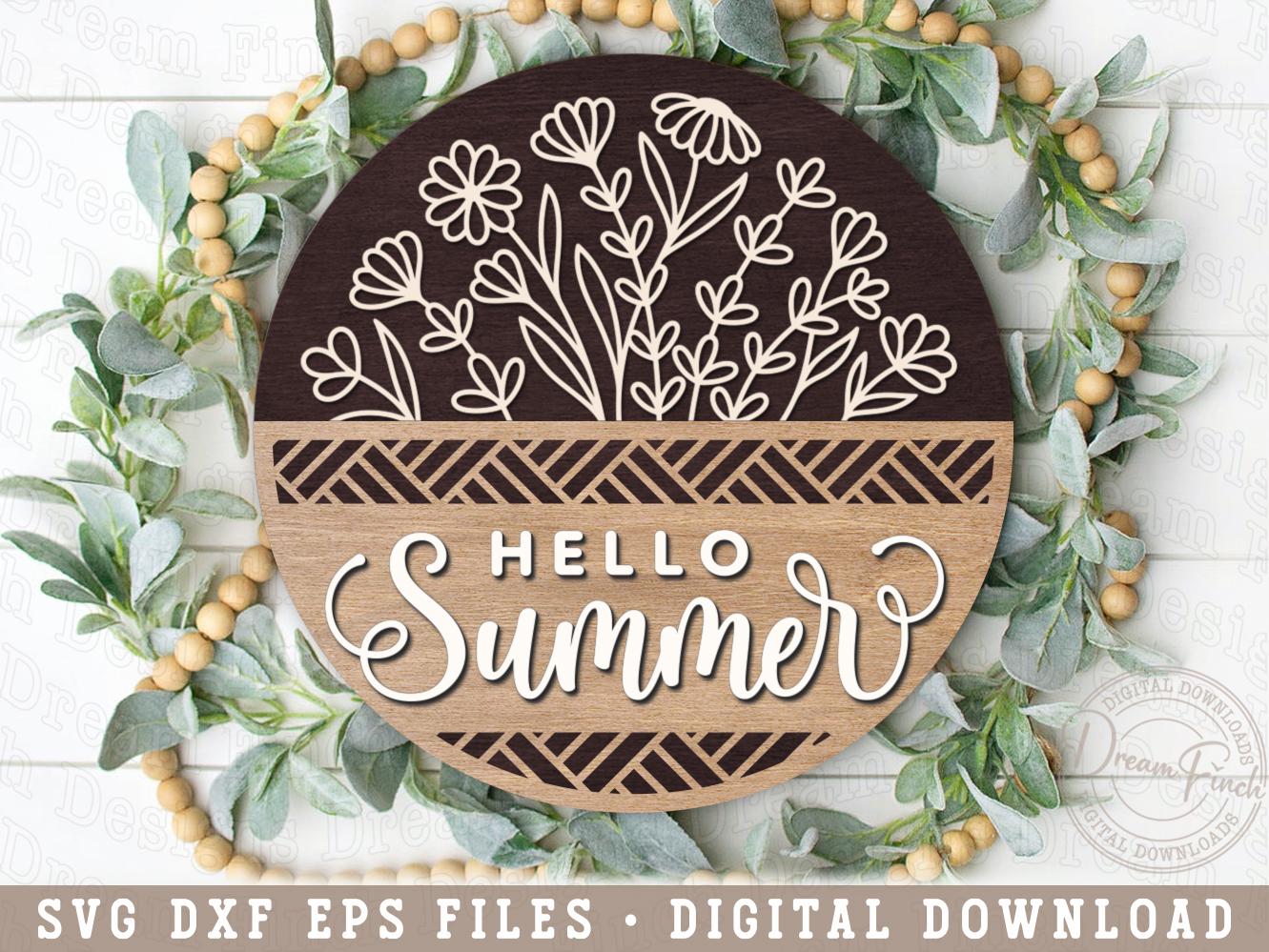 Hello Summer Door Hanger SVG, Laser Cut Floral Door Hanger SVG, Summer ...