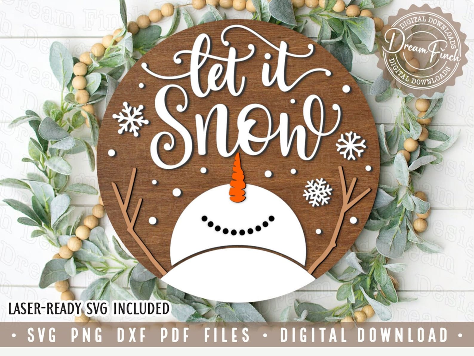Let It Snow Round SVG DXF Cut Files - Printable PDF Png Files - Snowman ...