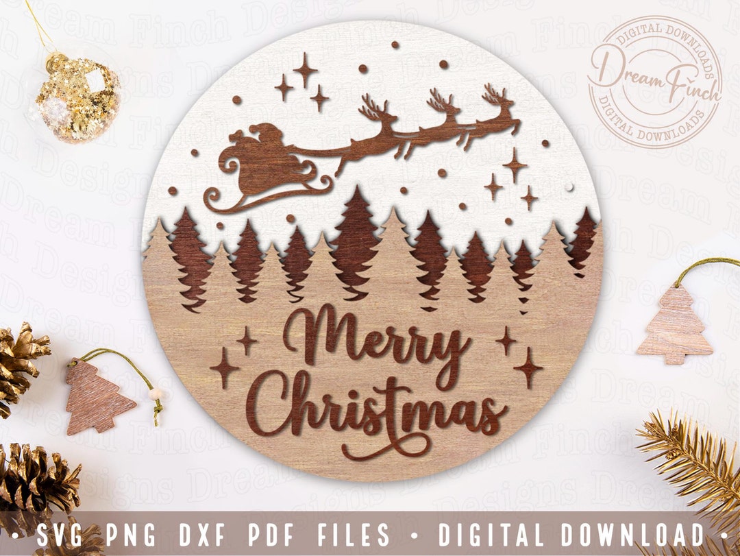 Merry Christmas Door Hanger SVG DXF PNG Pdf Glowforge Laser Cut Files ...