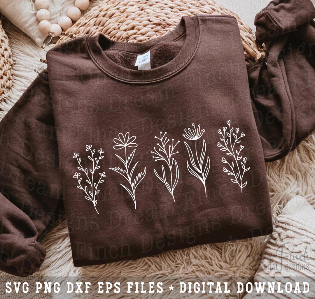 Wildflowers SVG PNG, Botanical Floral Cut and Print Files for Cricut ...