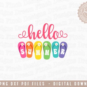 Hello Summer Flip Flops SVG DXF PNG Pdf Cut Files for Summer Doorhanger Welcome Sign • Summer Round Sign Svg