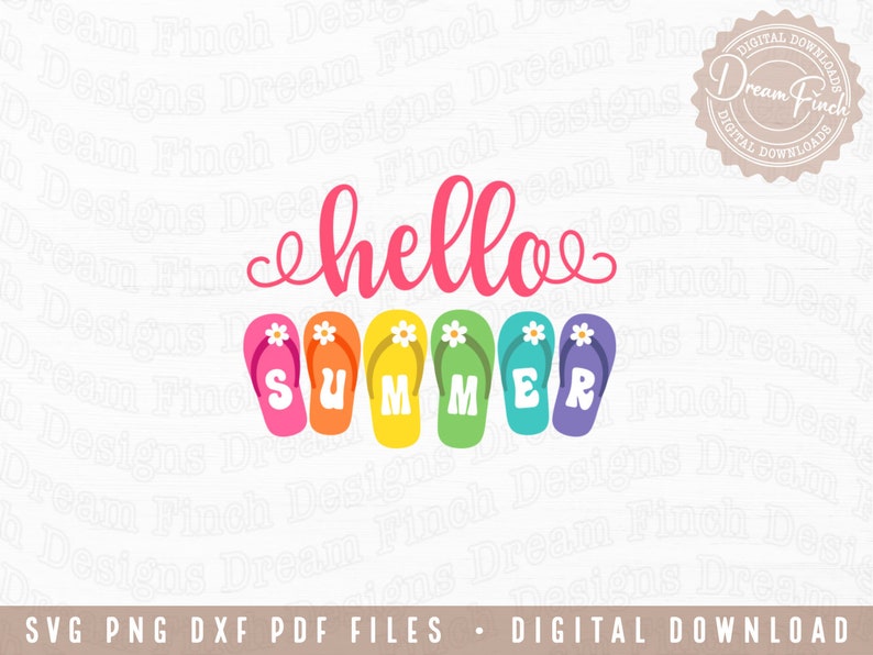 Hello Summer Flip Flops SVG DXF PNG Pdf Cut Files for Summer Doorhanger Welcome Sign • Summer Round Sign Svg
