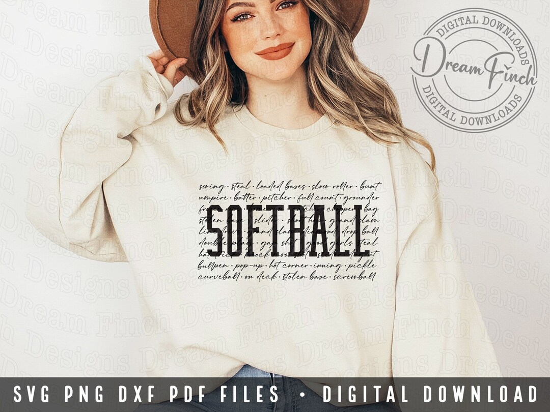 Softball Words SVG PNG DXF Pdf Softball Png Softball Typography Png Etsy