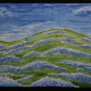 Windy Bluebonnet Field Impasto Oil Painting