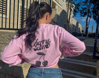 Felpa girocollo Cherry Bomb, maglione con ciliegie carine, maglietta con ciliegie, maglione con frutta stampata, maglione girocollo carino, maglietta con ciliegie carine