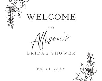 Bridal Shower Welcome Sign - Template - Black & White - Simple - Editable
