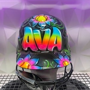 Airbrushed floral softball helmet (face shield not included, purchase separately)