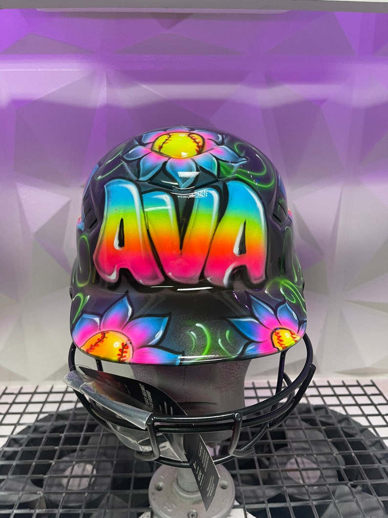 Airbrushed floral softball helmet face shield not included, purchase separately image 1