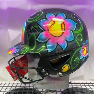 Airbrushed floral softball helmet face shield not included, purchase separately image 2