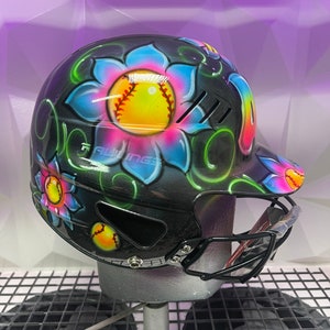 Airbrushed floral softball helmet face shield not included, purchase separately image 3