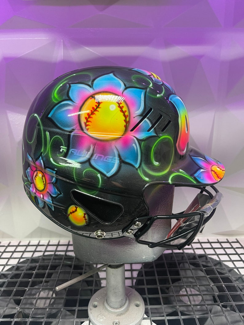 Airbrushed floral softball helmet face shield not included, purchase separately image 3