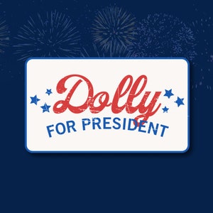 Dolly For President. PNG. Image SVG de musique country pour designs, t-shirts, tasses personnalisés, chapeaux et plus