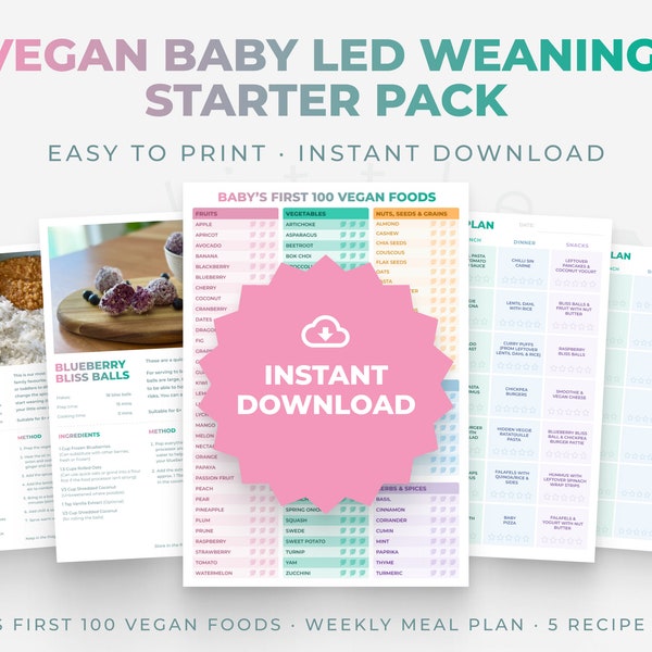 Printable Vegan Baby Led Weaning Meal Planner · Vegan Baby Led Weaning Food Tracker · Baby's First Food Tracker · Vegan BLW Recipes
