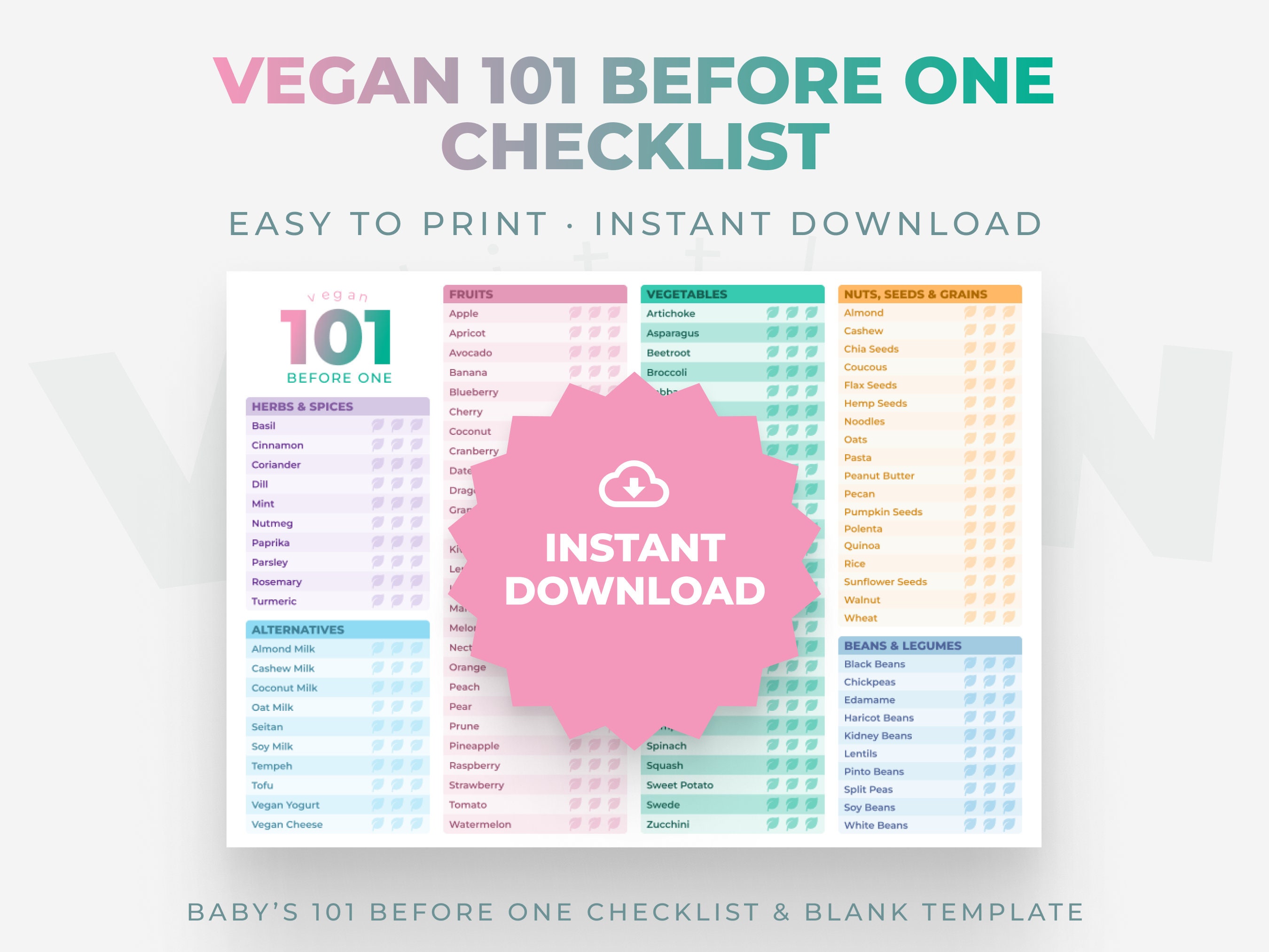 Vegan Baby Led Weaning 101 Before One Checklist · Vegan Baby Led Weaning  Food Tracker - PDF Download